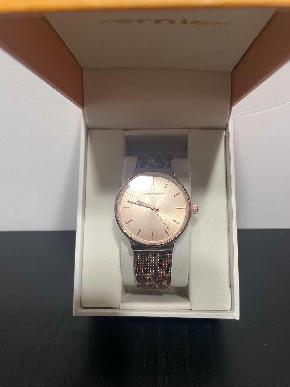 Women's Rose Gold Dial Watch with Leopard Print Strap